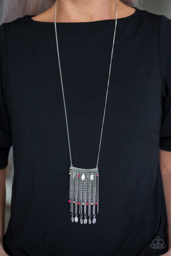 Paparazzi On the Fly Multi Red Stone Feather Necklace