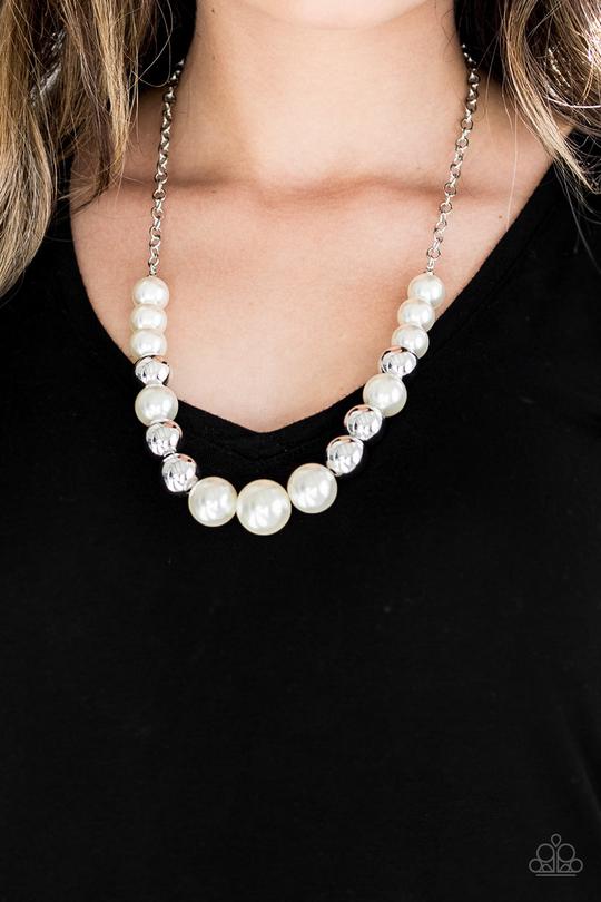Touch of Classy - White Pearl and Silver Necklace - Paparazzi Accessories