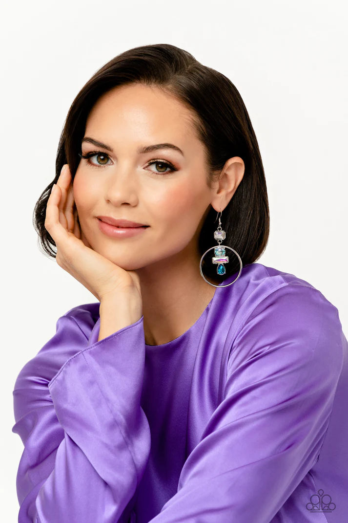 Geometric Glam - Blue Earrings -January 2023 Life Of The Party - Paparazzi Accessories
