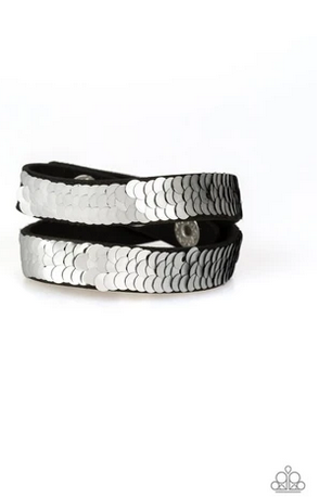 Paparazzi Accessories - Under The SEQUINS - Silver Wrap Bracelet - Alies Bling Bar