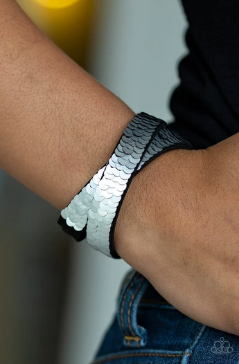 Paparazzi Accessories - Under The SEQUINS - Silver Wrap Bracelet - Alies Bling Bar