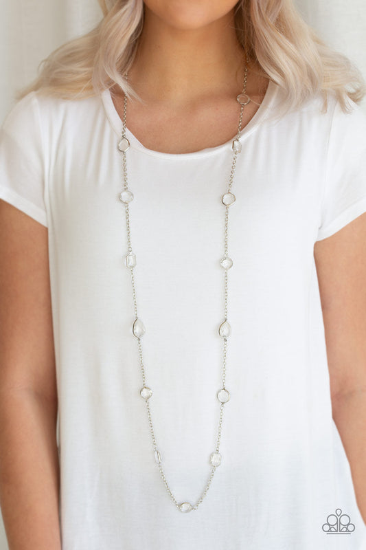 Glassy Glamorous - White Necklace - Paparazzi Accessories - Alies Bling Bar