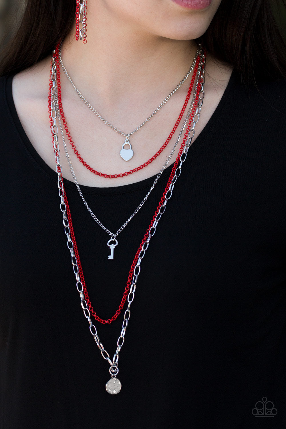 Right On Key - Red Necklace - Paparazzi Accessories - Alies Bling Bar