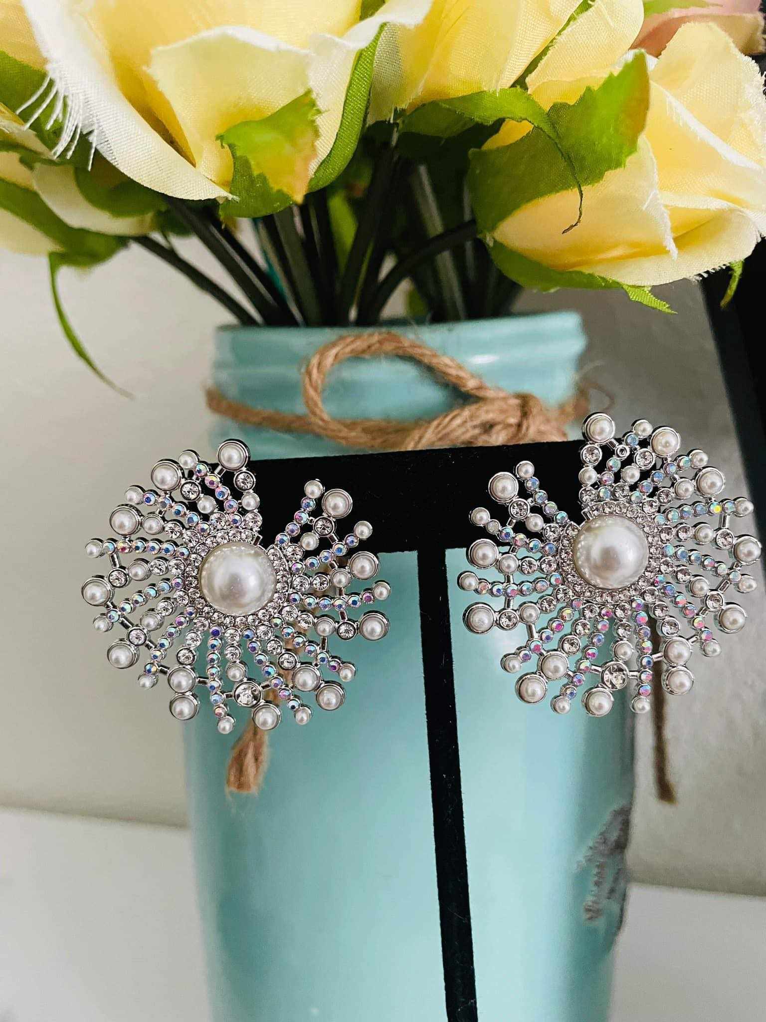 Fancy Fireworks- White Earrings - Life of the Party - Paparazzi Accessories - Alies Bling Bar