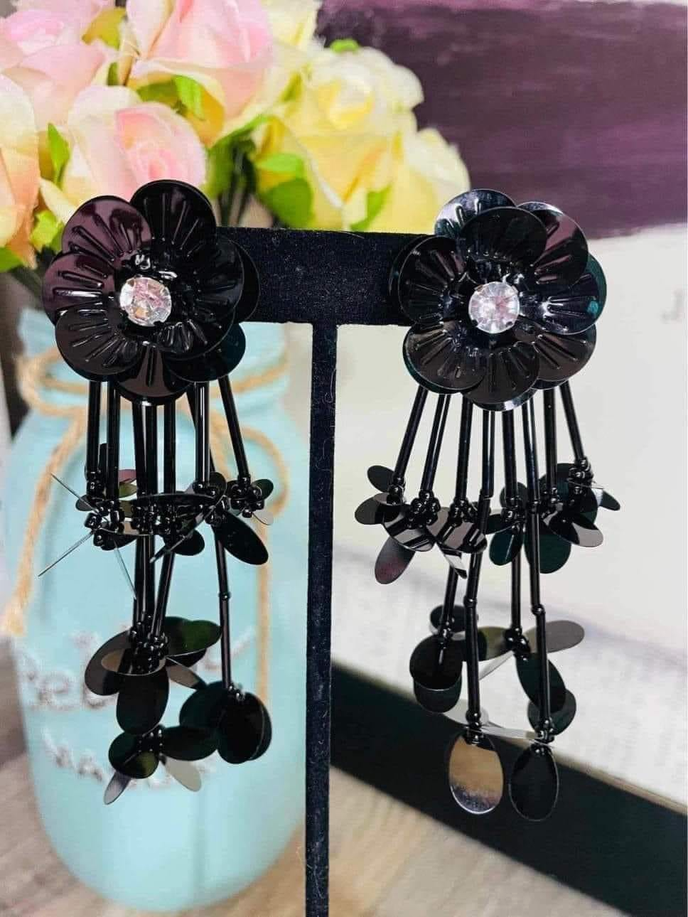 Floral Future- Black Earrings- April 2024 Life of the Party - Paparazzi Accessories - Alies Bling Bar