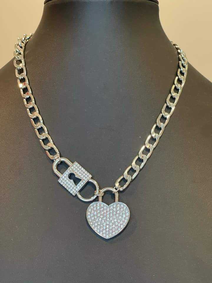 Lock Up Your Love - White Necklace - June 2024 Life of the Party Necklace Lock Heart- Paparazzi Accessories - Alies Bling Bar