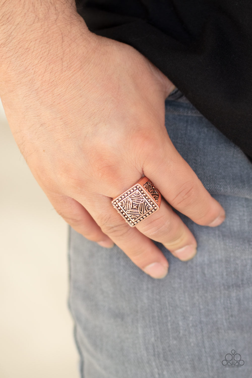 Side Trip - Copper-Mens Ring - Paparazzi Accessories - Alies Bling Bar