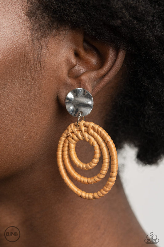 Whimsically Wicker - Brown Clip On Earring - Paparazzi Accessories