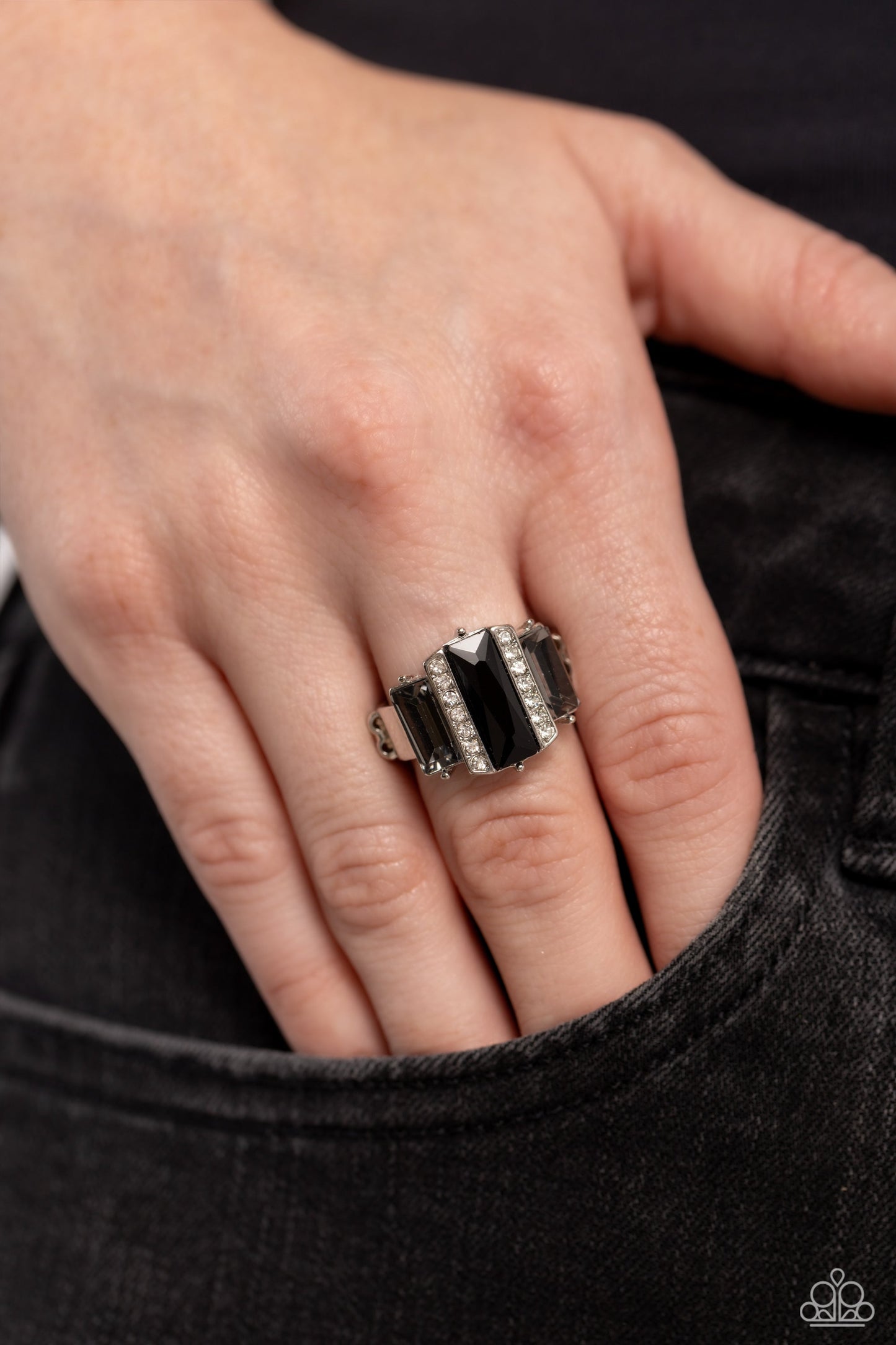 A GLITZY Verdict - Black Ring - Paparazzi Accessories - Alies Bling Bar