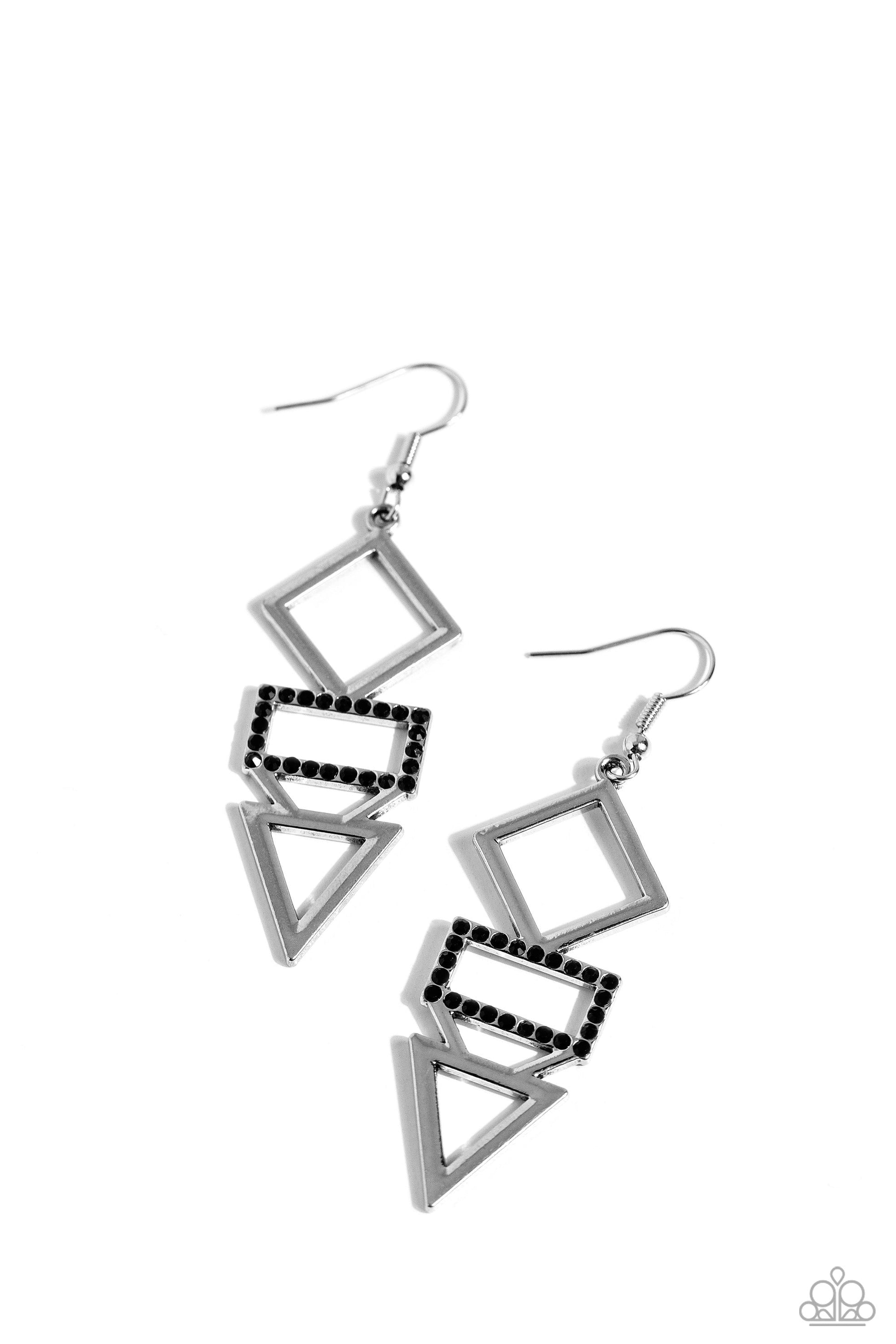 Glamorously Geometric - Black Earrings - Paparazzi Accessories - Alies Bling Bar