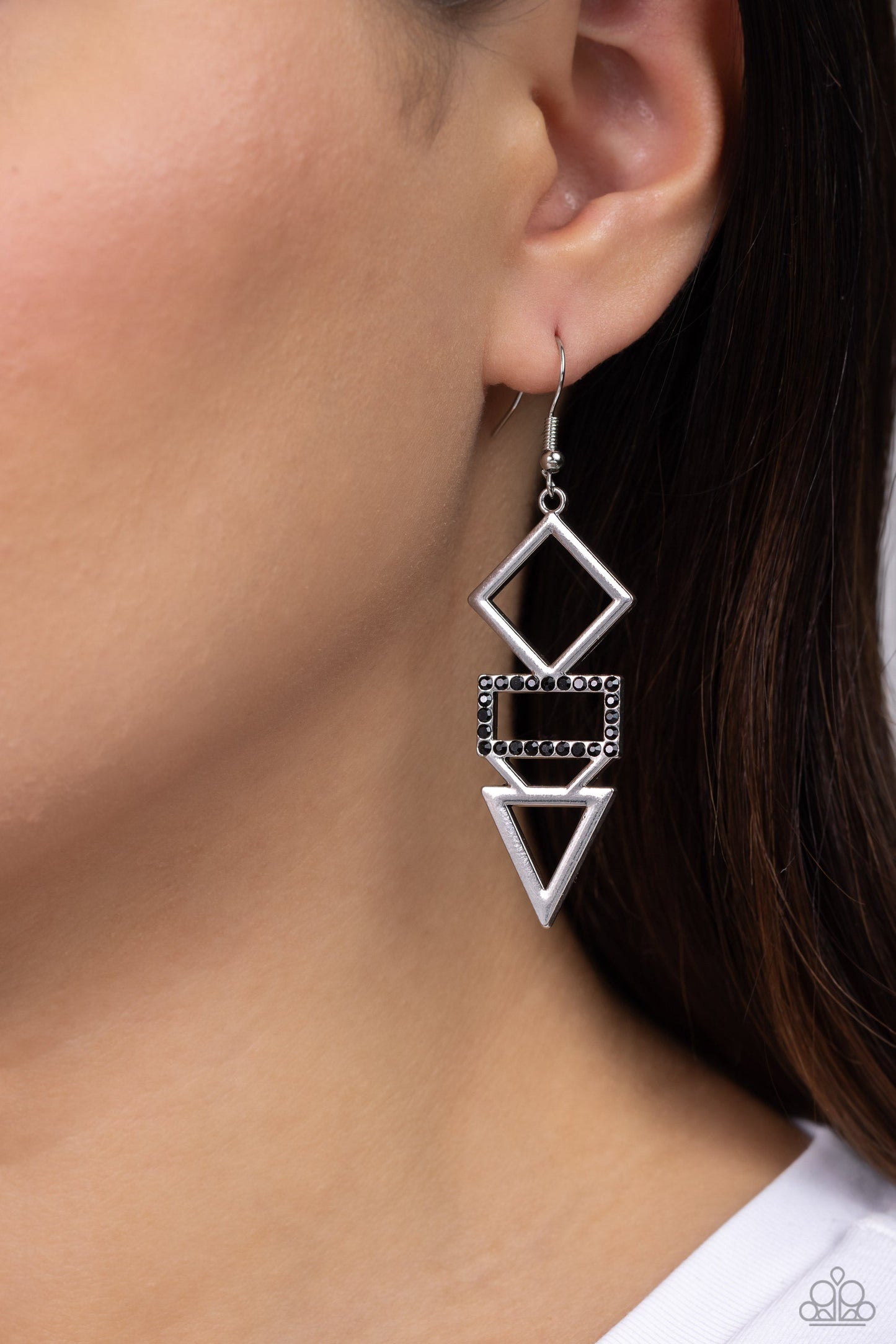 Glamorously Geometric - Black Earrings - Paparazzi Accessories - Alies Bling Bar