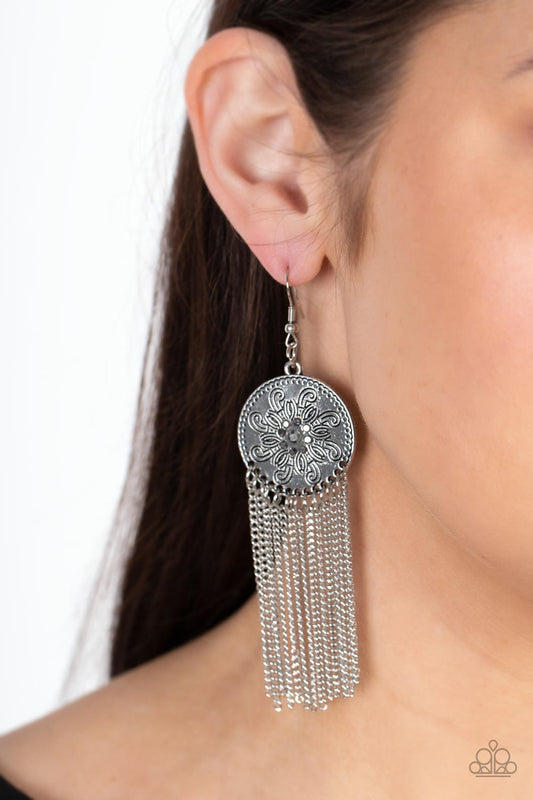 Fringe Control - Silver Earrings - Paparazzi Accessories - Alies Bling Bar