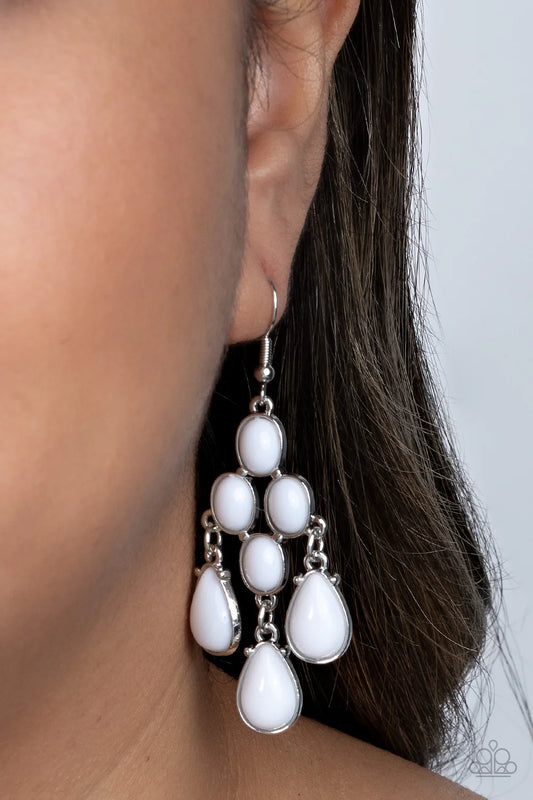 Feeling TIER-rific - White Earrings - Paparazzi Accessories - Alies Bling Bar