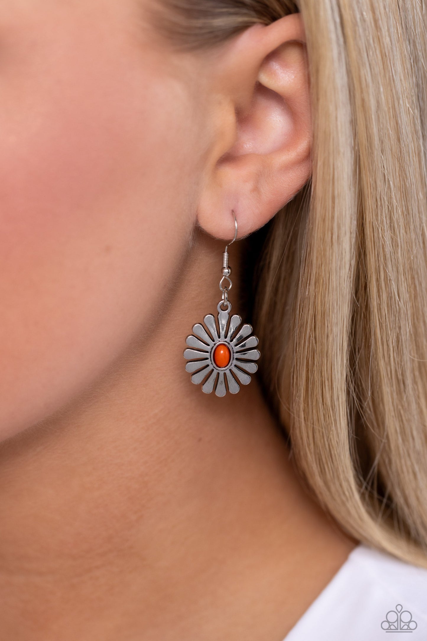 Delectably Daisy - Orange Earrings - Paparazzi Accessories - Alies Bling Bar