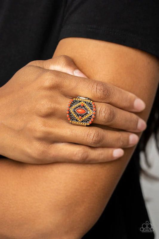 Amplified Aztec - Orange Ring - Paparazzi Accessories - Alies Bling Bar