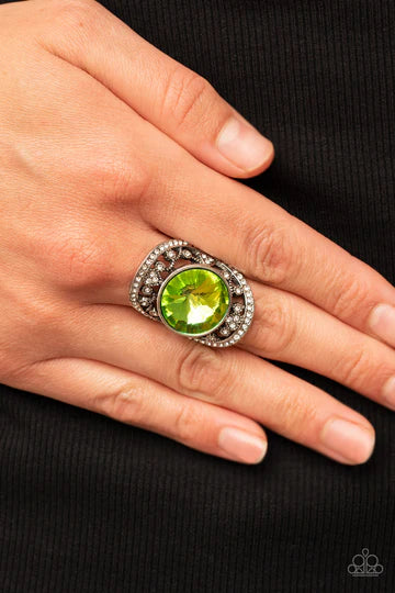 Galactic Garden - Green Iridescent Gem Silver Ring - Paparazzi Accessories - Alies Bling Bar