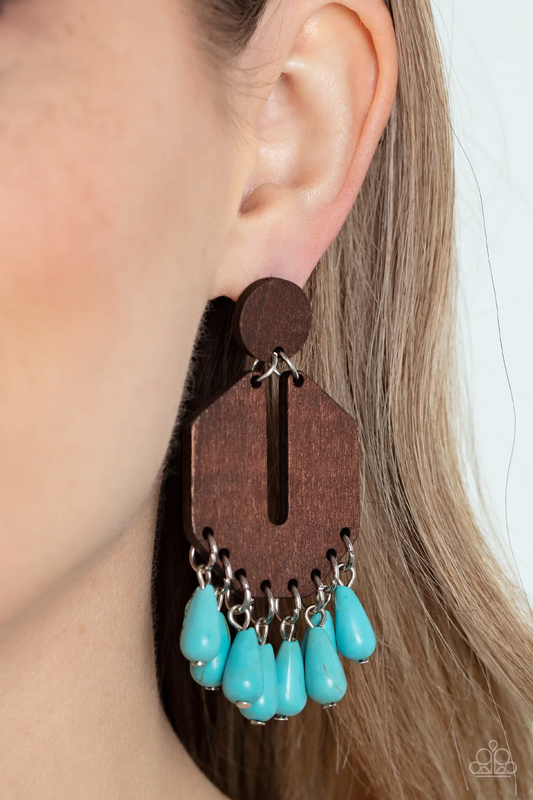 Western Retreat - Blue Post Earrings - Paparazzi Accessories - Alies Bling Bar