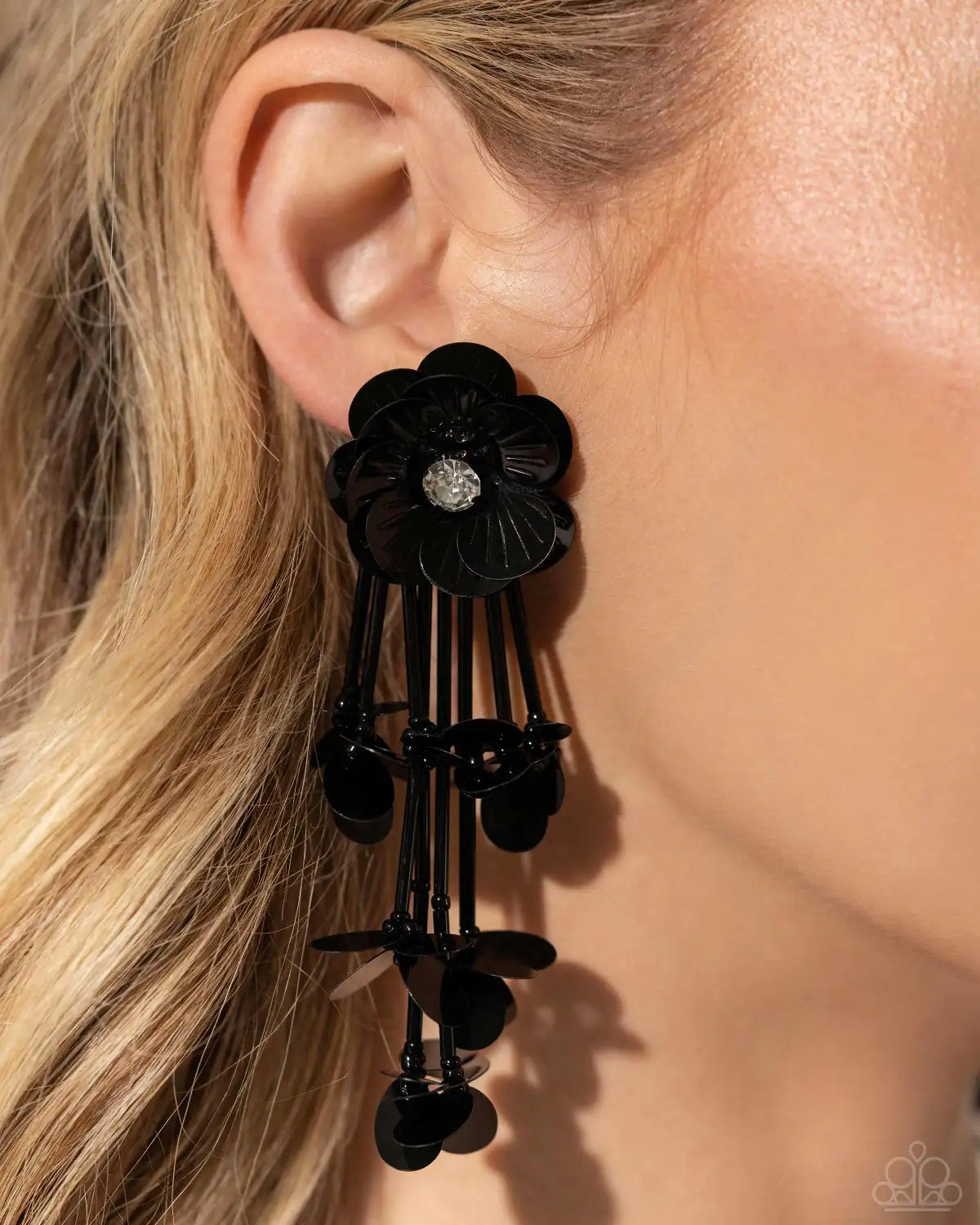 Floral Future- Black Earrings- April 2024 Life of the Party - Paparazzi Accessories - Alies Bling Bar