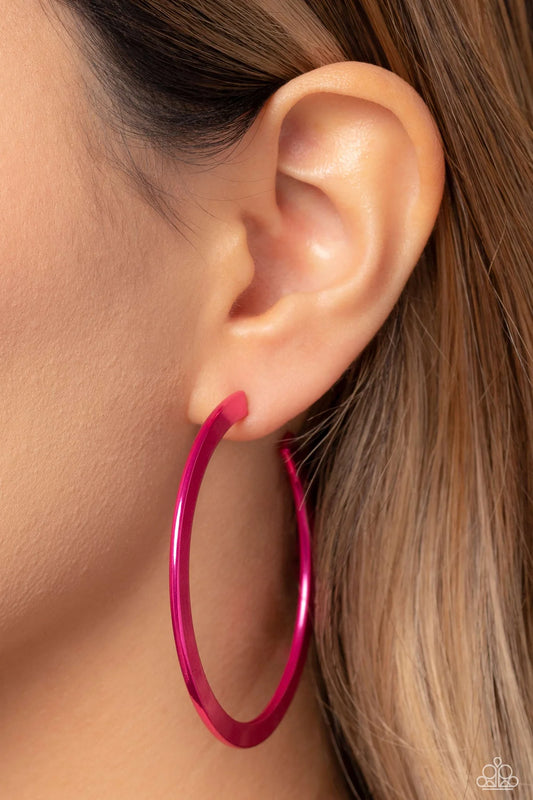 Pop HOOP - Pink Earrings - Paparazzi Accessories