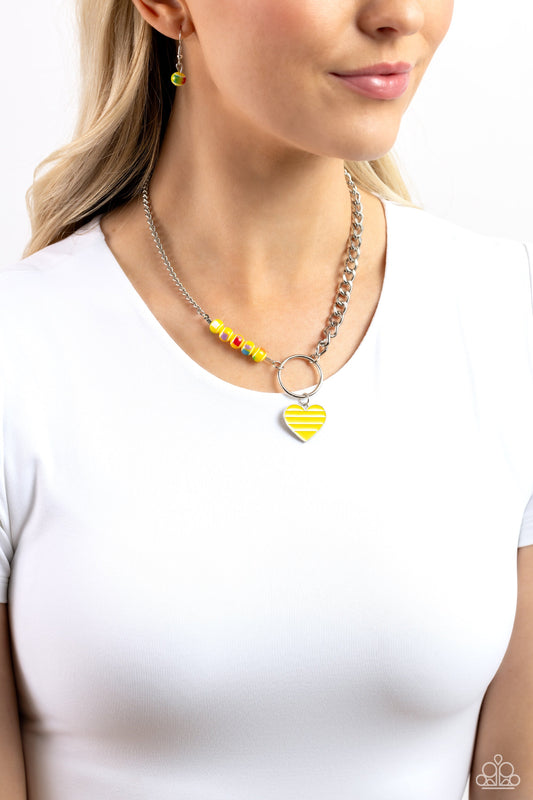 Mismatched Mayhem - Yellow Necklace - Paparazzi Accessories - Alies Bling Bar