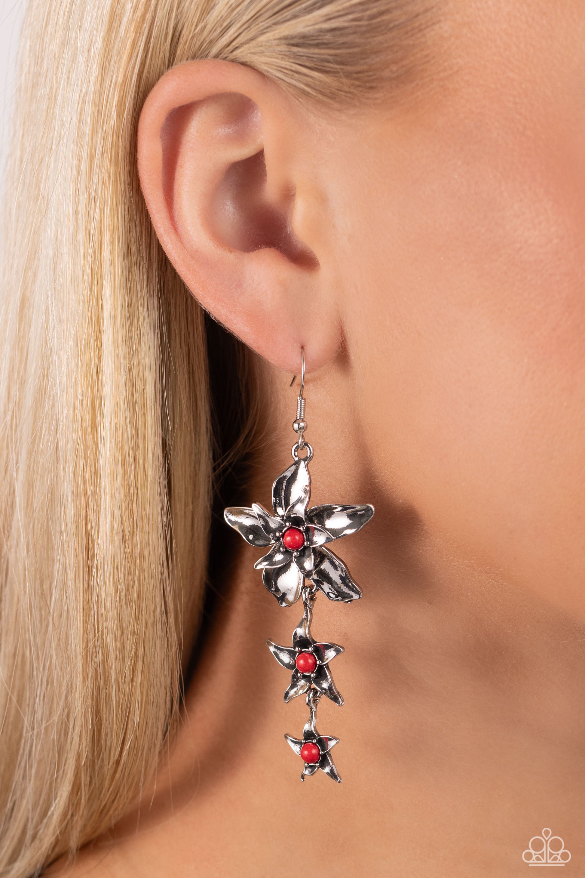 Tapered Tiers - Red Earrings - Paparazzi Accessories - Alies Bling Bar