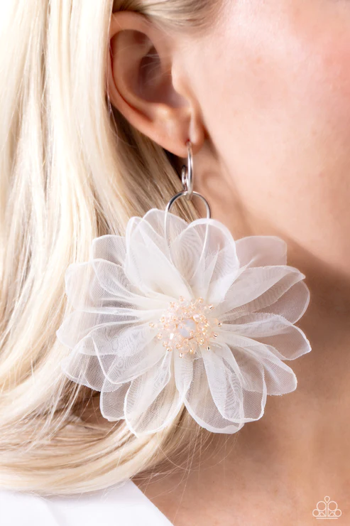 Cosmopolitan Chiffon - White Earrings - Paparazzi Accessories + 1 Mystery Piece