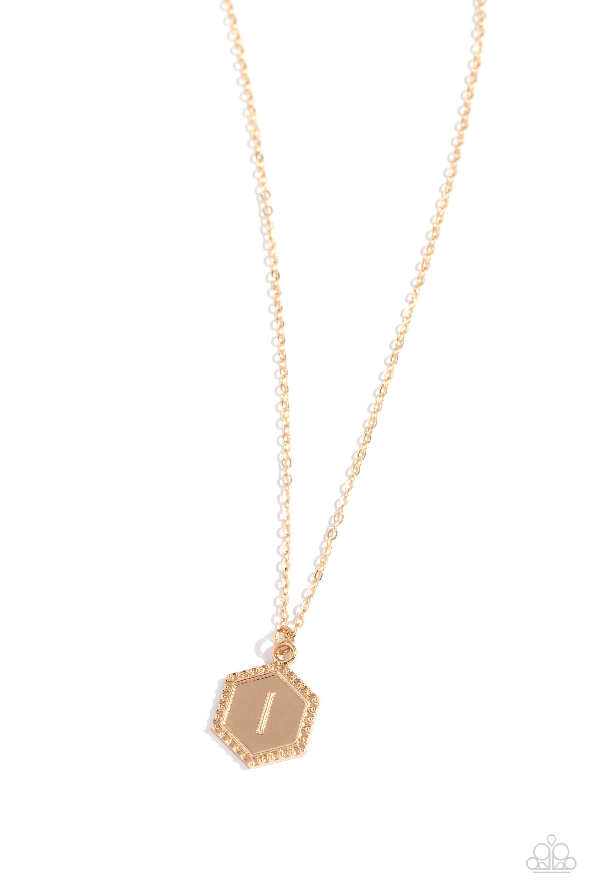 Emblematic Elegance - Gold - I Necklace - Paparazzi Accessories - Alies Bling Bar