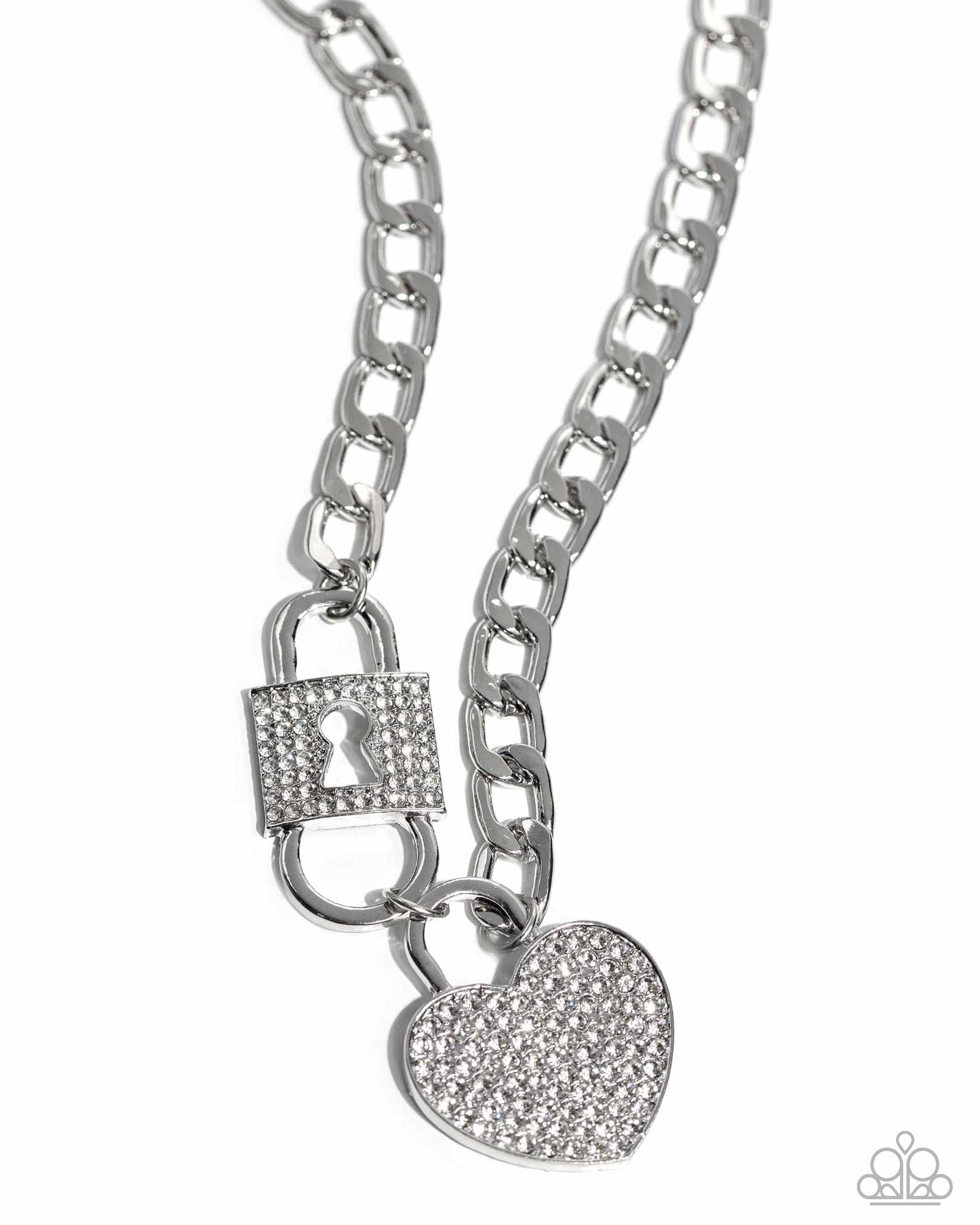 Lock Up Your Love - White Necklace - June 2024 Life of the Party Necklace Lock Heart- Paparazzi Accessories - Alies Bling Bar