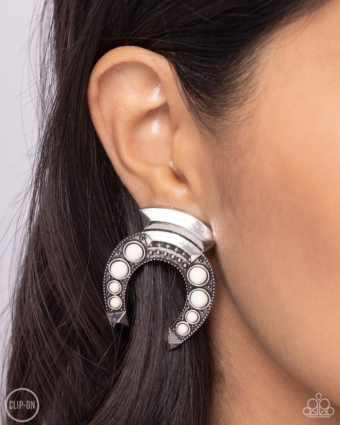 Harmonious Horseshoe - White Earrings - Paparazzi Accessories - Alies Bling Bar