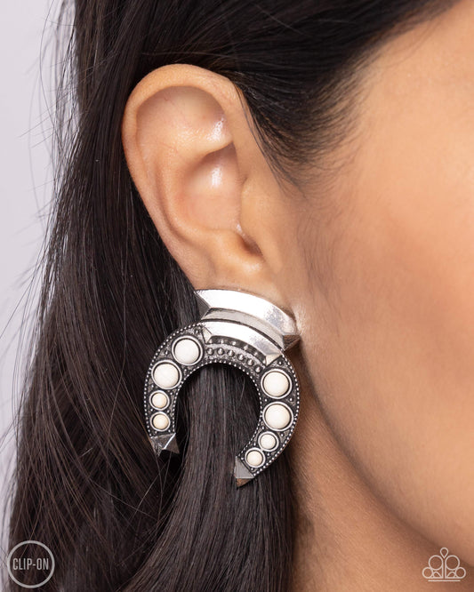 Harmonious Horseshoe - White Earrings - Paparazzi Accessories