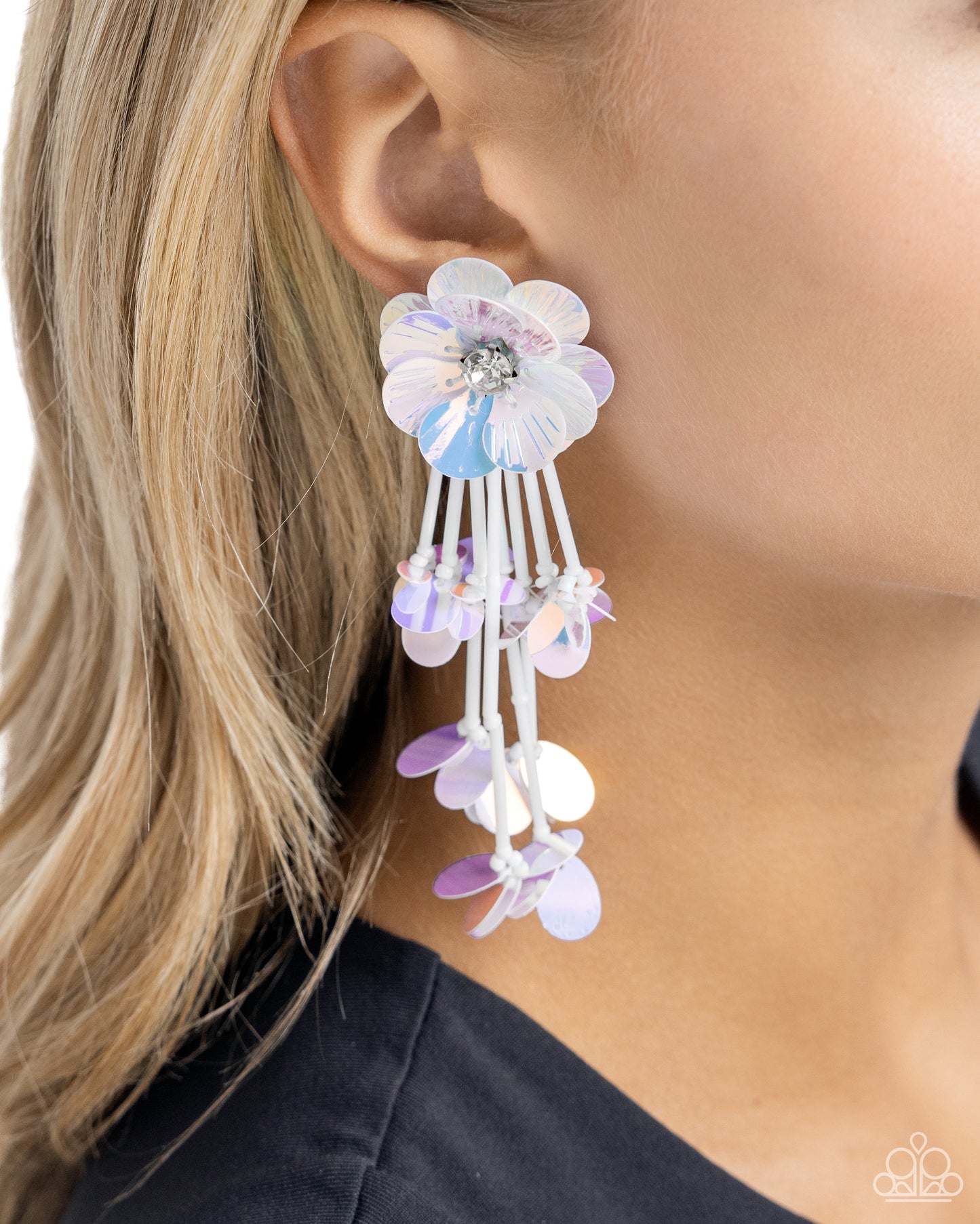 Floral Future - White Earrings - Paparazzi Accessories - Alies Bling Bar