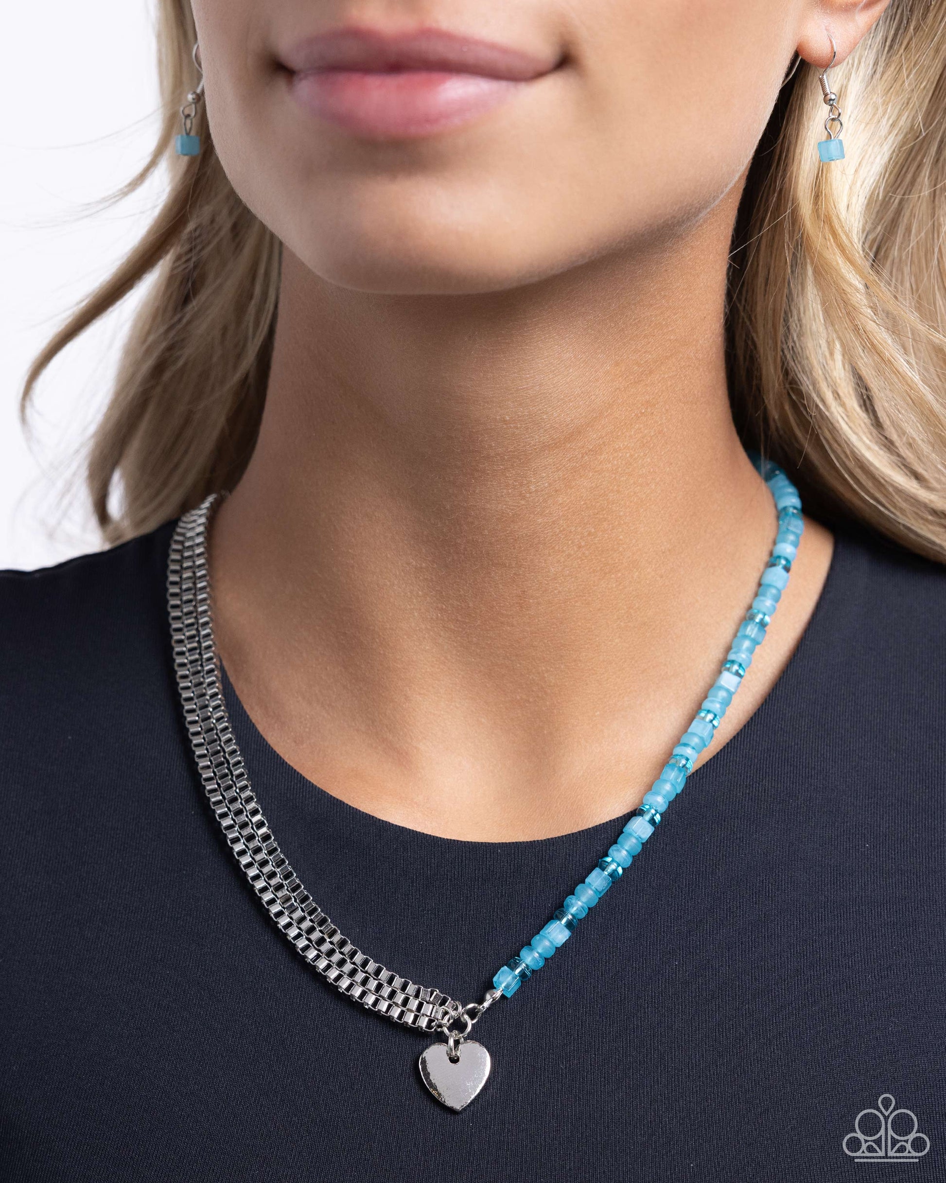 Squared Sweetheart - Blue Necklace - Paparazzi Accessories - Alies Bling Bar