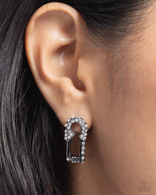 Safety Pin Secret - Black Earrings - Paparazzi Accessories