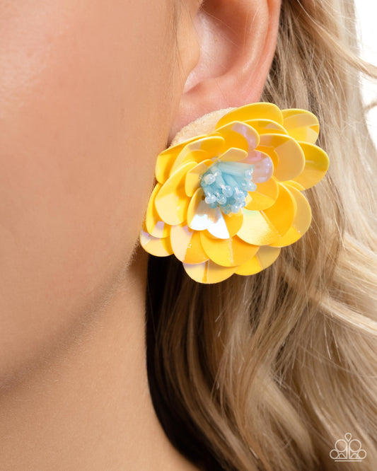 Floating Florals - Yellow Earrings - Paparazzi Accessories - Alies Bling Bar