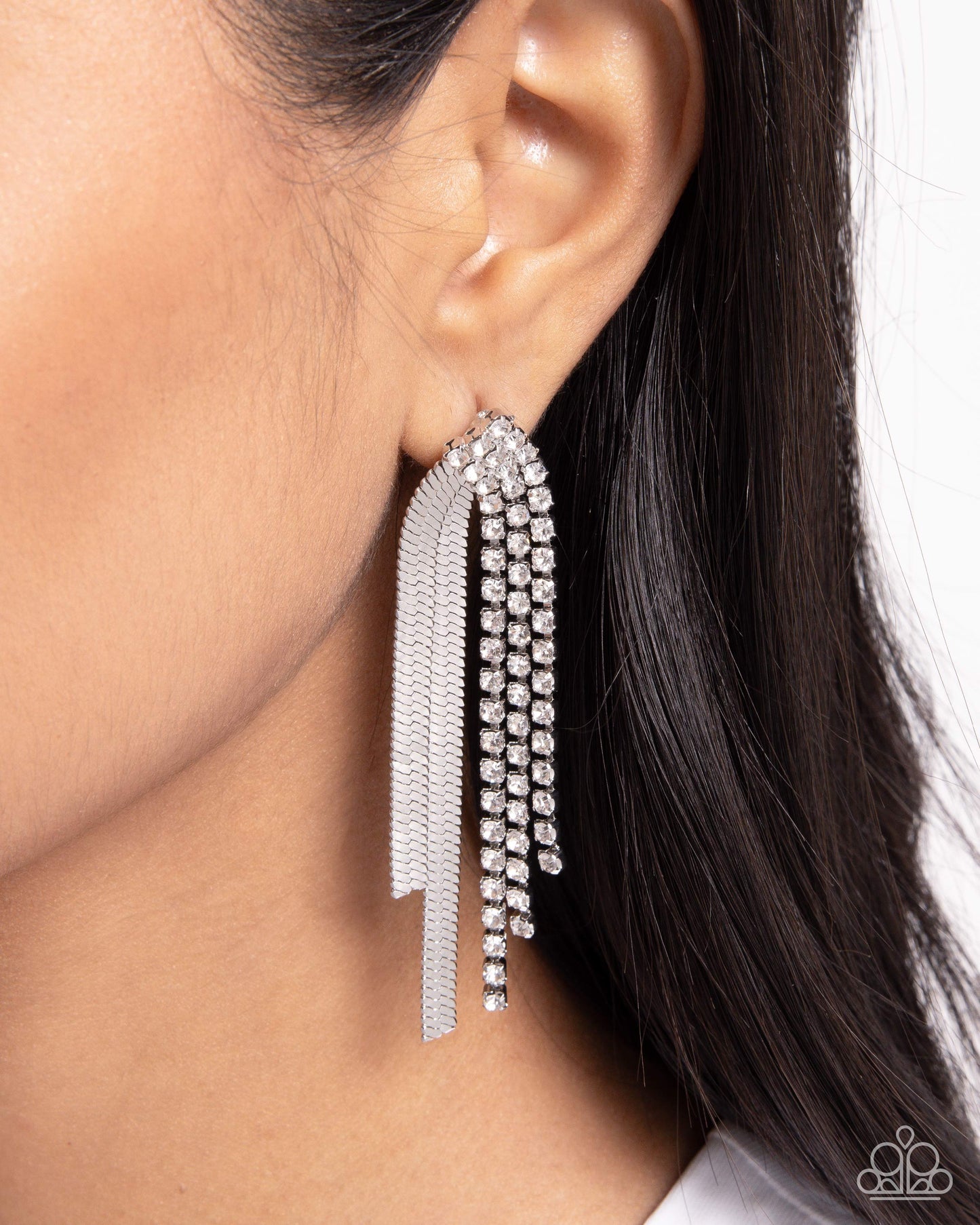 Dramatic Downpour - White Earrings - Paparazzi Accessories - Alies Bling Bar