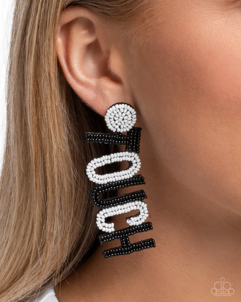 Touchdown Texture - Black Earrings - Paparazzi Accessories - Alies Bling Bar