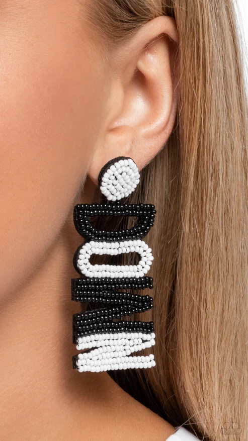 Touchdown Texture - Black Earrings - Paparazzi Accessories - Alies Bling Bar