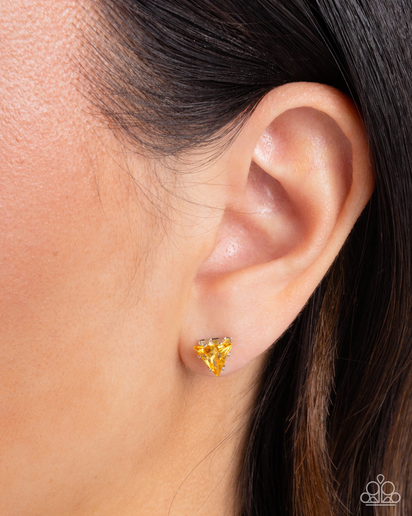 Triangular Twinkle - Yellow Earrings - Paparazzi Accessories - Alies Bling Bar