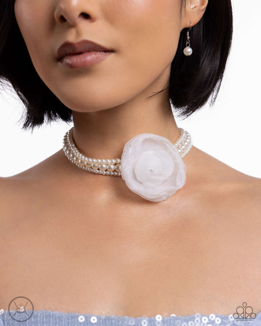 Radiant Rosette - White Choker Necklace 2024 Paparazzi Summer Pack + 1 Mystery Piece - Paparazzi Accessories - Alies Bling Bar