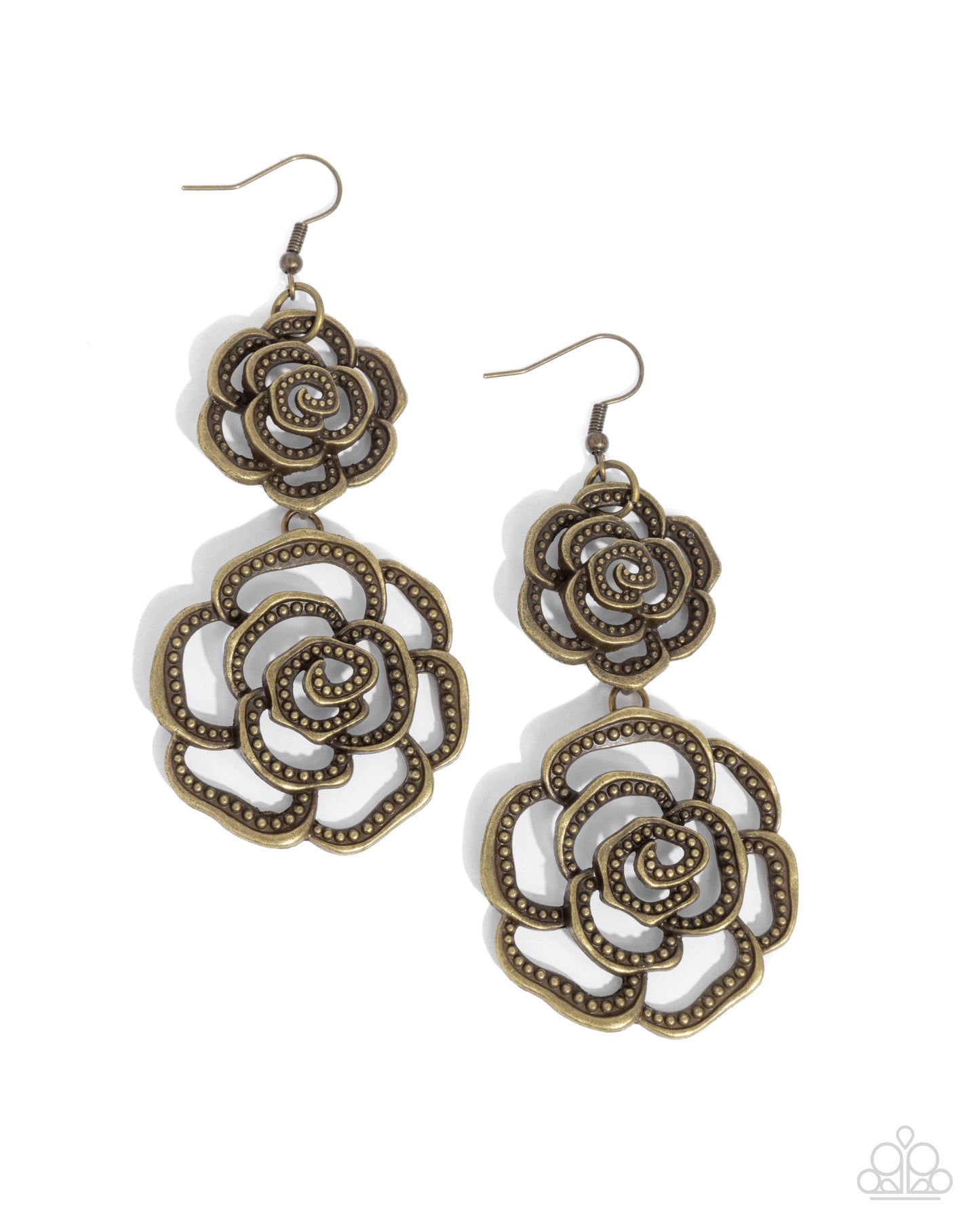 Reminiscent Rosette - Brass Earrings - Paparazzi Accessories - Alies Bling Bar