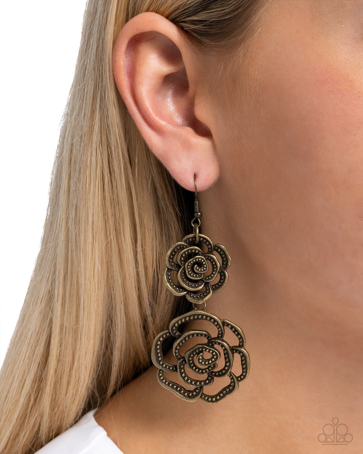 Reminiscent Rosette - Brass Earrings - Paparazzi Accessories - Alies Bling Bar