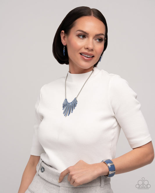 Complete Look: Blue Fashionable Fringe Necklace and Colored Cameo Earrings - Paparazzi Accessories - Alies Bling Bar