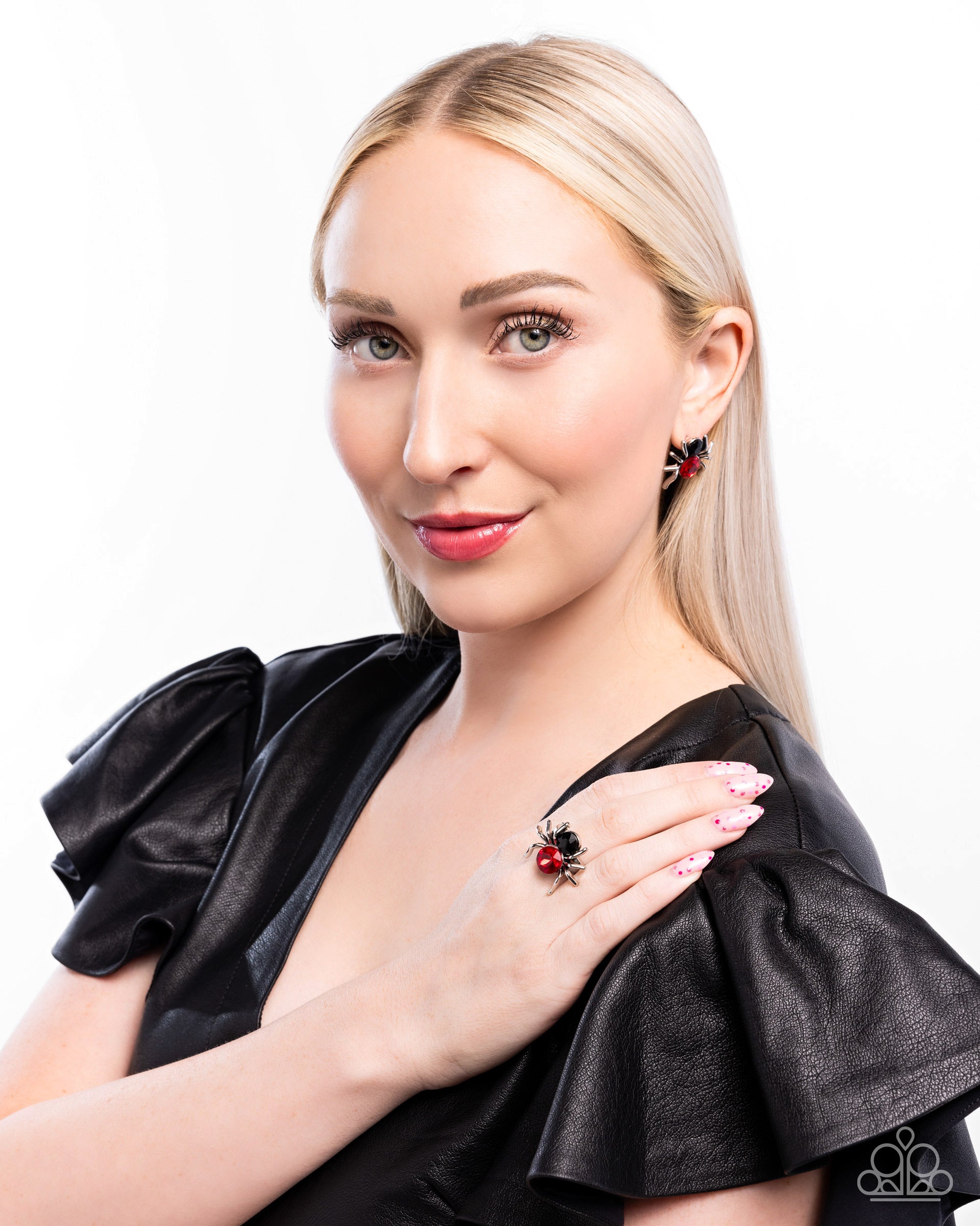 Complete Look Red Set: Spider Bite Ring & Black Widow Earrings  - Paparazzi Accessories - Alies Bling Bar