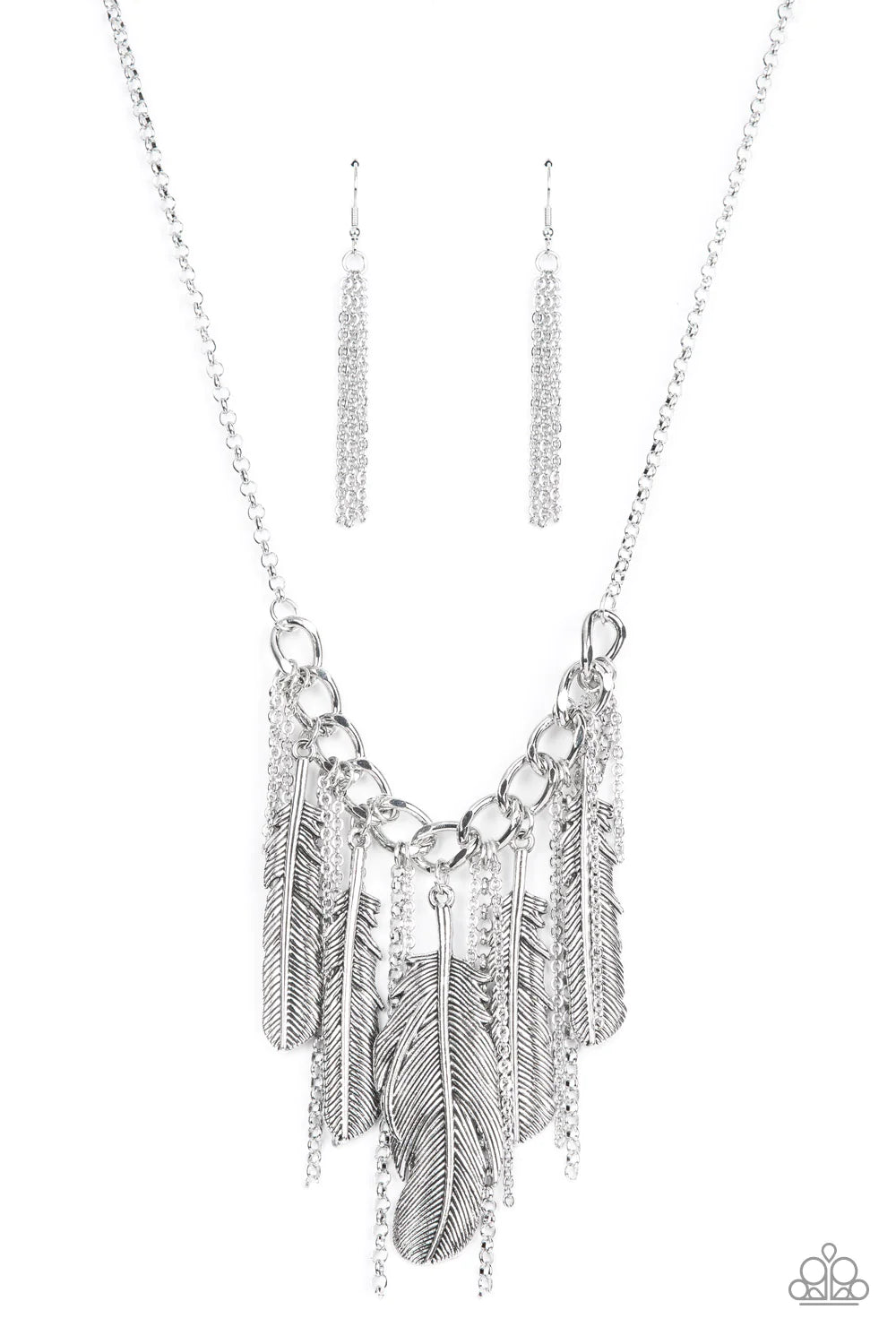 NEST Friends Forever - Silver Feather Fringe Necklace - Paparazzi Accessories - Alies Bling Bar