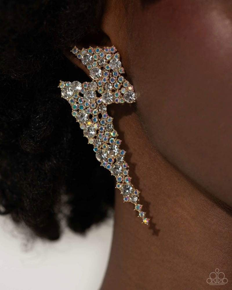 Earrings Lightening Bolt - May 2024 Life of the Party - Preclaim - Paparazzi Accessories - Alies Bling Bar