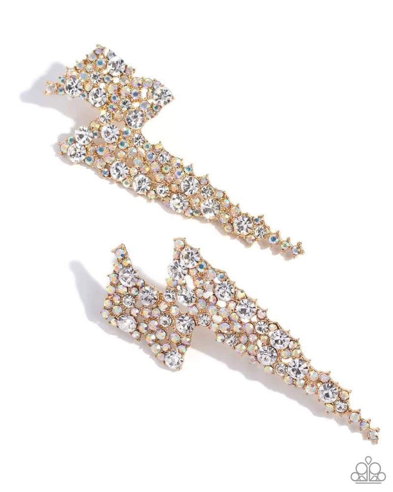 Earrings Lightening Bolt - May 2024 Life of the Party - Preclaim - Paparazzi Accessories - Alies Bling Bar