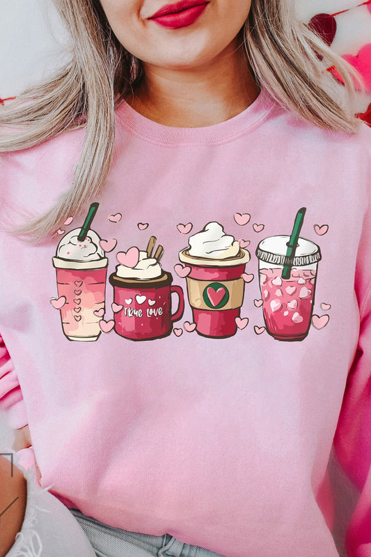 Pink Valentines Sweet Drink Graphic Sweatshirt - Alies Bling Bar