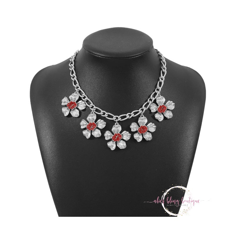 Blossom Breeze - Red Flower Necklace - Alies Bling Bar