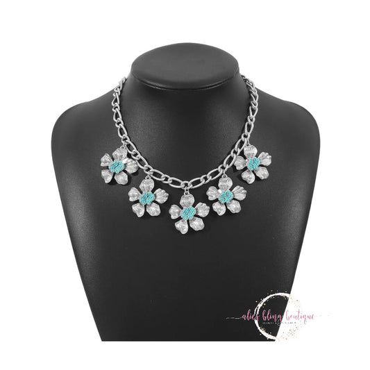 Blossom Breeze - Blue Flower Necklace - WOW WED - Alies Bling Bar