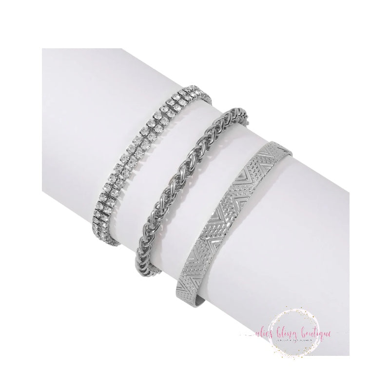 Shimmer & Shine - Silver 3 Piece Bracelet Set - Alies Bling Bar